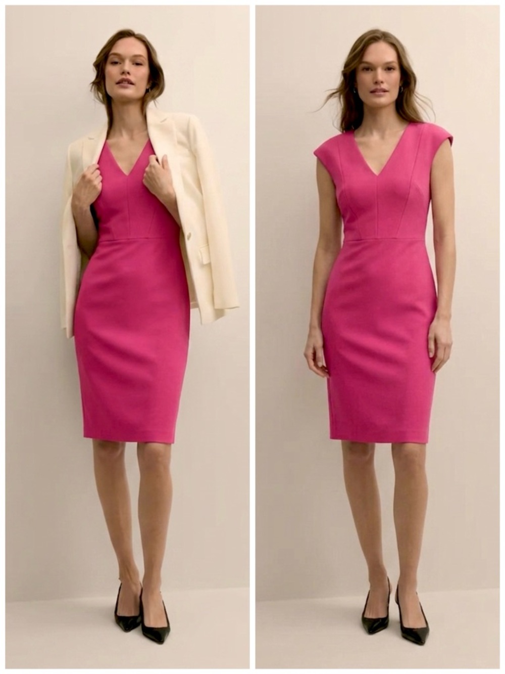 Brooks Brothers Wool Blend Pink V Neck Sheath Pencil Dress Size 6 Small Career